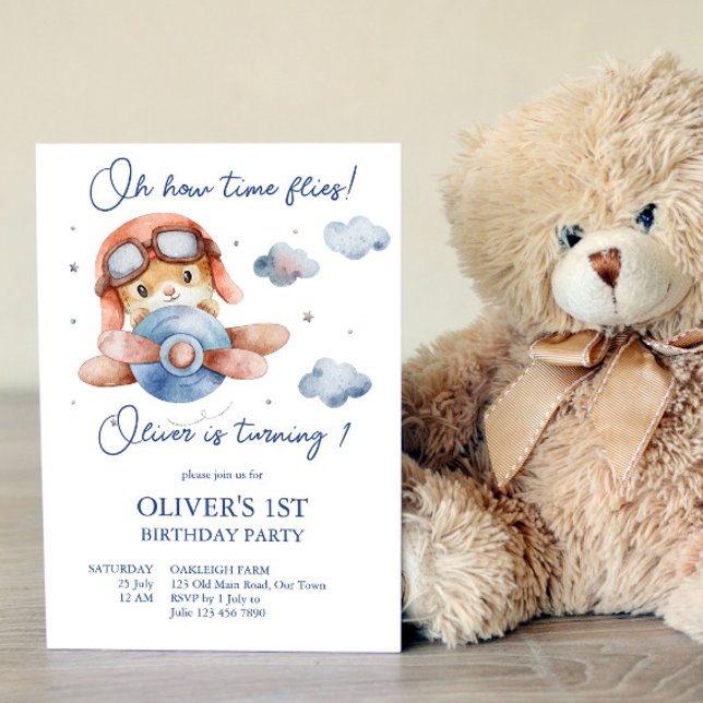 Little tiny pilot airplane time flies birthday invitation (Creator Uploaded)