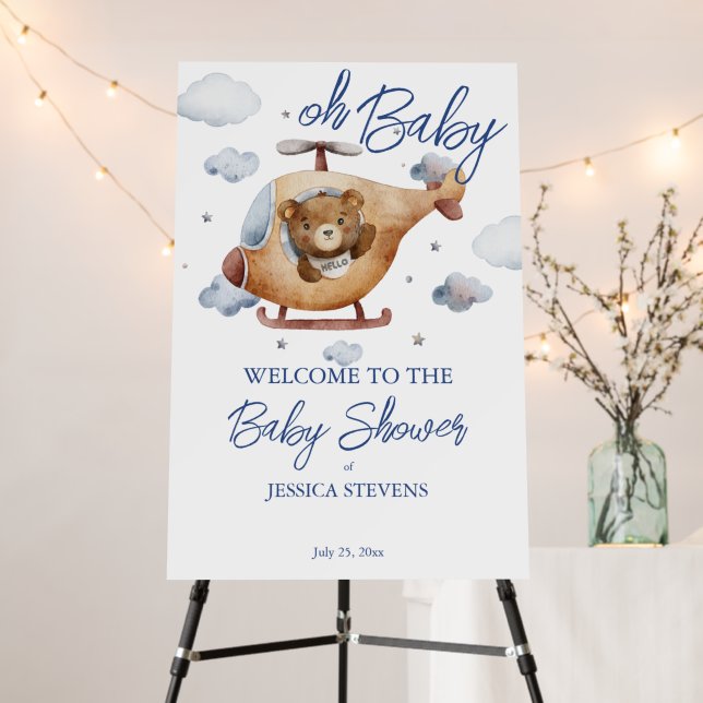 Little tiny pilot helicopter baby shower welcome foam board (In Situ (Stand))