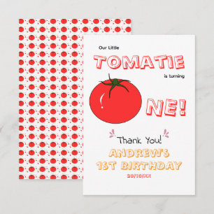 Little Tomatie Is Turning One Cute 1st Birthday Thank You Card