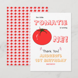 Little Tomatie Is Turning One Cute 1st Birthday Thank You Card