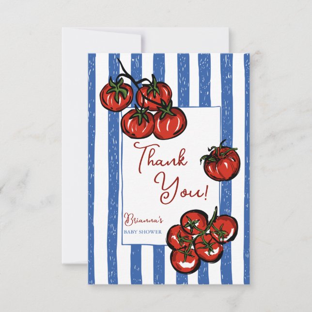 Little tomato blue stripes Italian baby shower Thank You Card (Front)