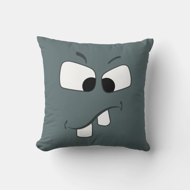 Little Tooth Cute Illustrated Blue Face Pillow (Front)