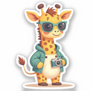 Little Tourist Giraffe   Kawaii Adventure Art Sticker