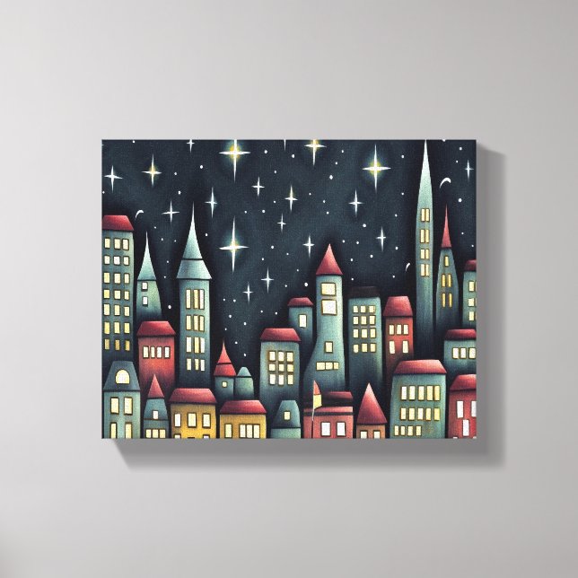 Little Town At Night Canvas Print (Front)