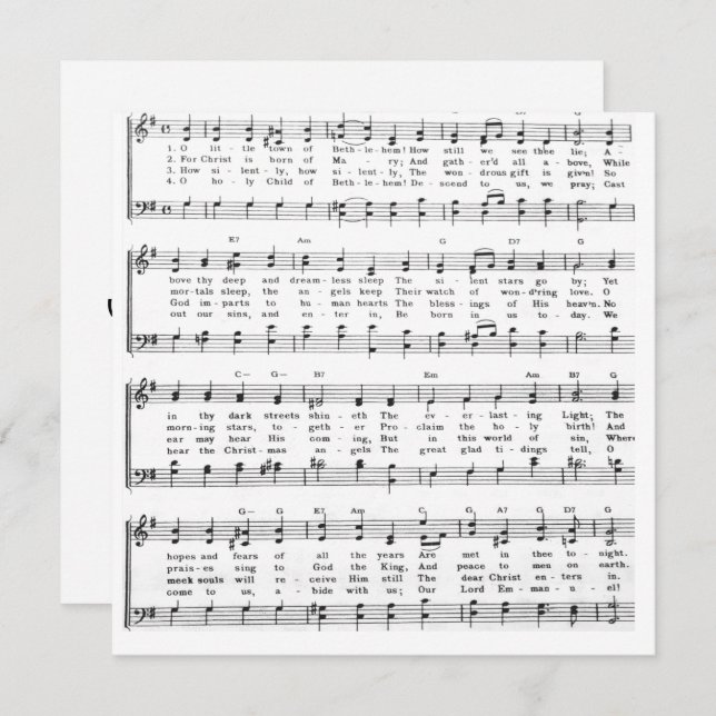 Little Town Bethlehem Sheet Music Christmas Holiday Card (Front/Back)