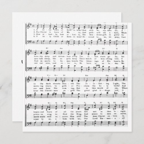 Little Town Bethlehem Sheet Music Christmas Holiday Card