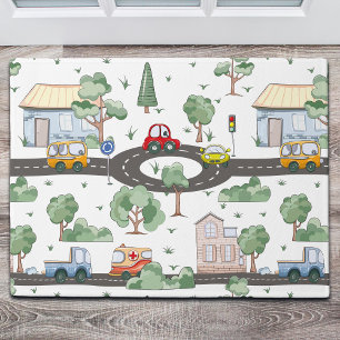 Little Town & Cars Colorful Pattern Doormat