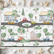 Little Town & Cars Colorful Pattern  