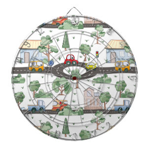 Little Town & Cars Colorful Pattern Kids Dart Board