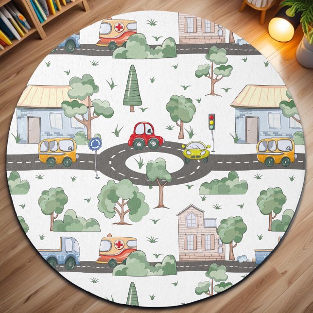 Little Town & Cars Colorful Pattern   Rug (Creator Uploaded)