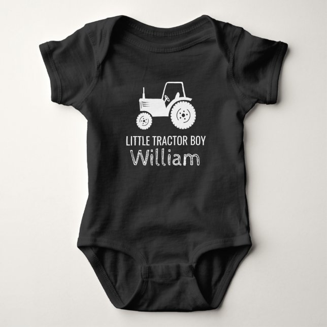 Little tractor boy white green custom baby romper (Front)