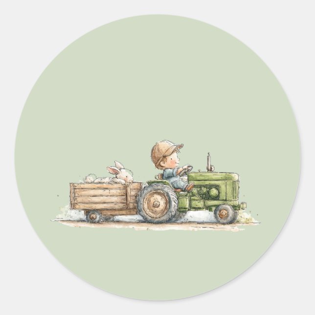 Little Tractor Farm Birthday Classic Round Sticker (Front)