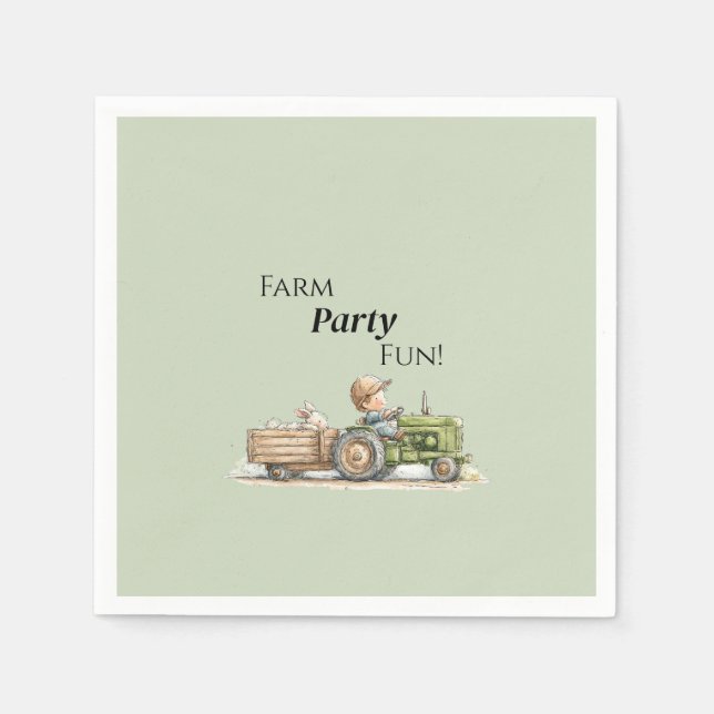 Little Tractor Farm Birthday Napkins (Front)