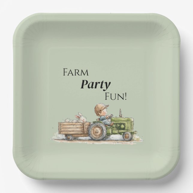 Little Tractor Farm Birthday Paper Plates (Front)