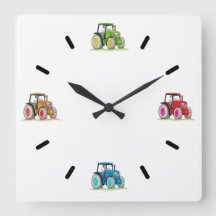 Little Tractors, White Acrylic Wall Clock