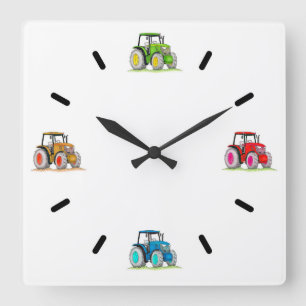 Little Tractors, White Acrylic Wall Clock