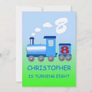 Little train 8th birthday party invitation