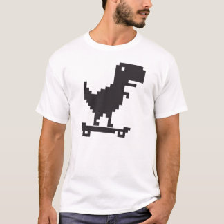 Little TRex Dinosaur with a Skateboard - Pixel Art T-Shirt