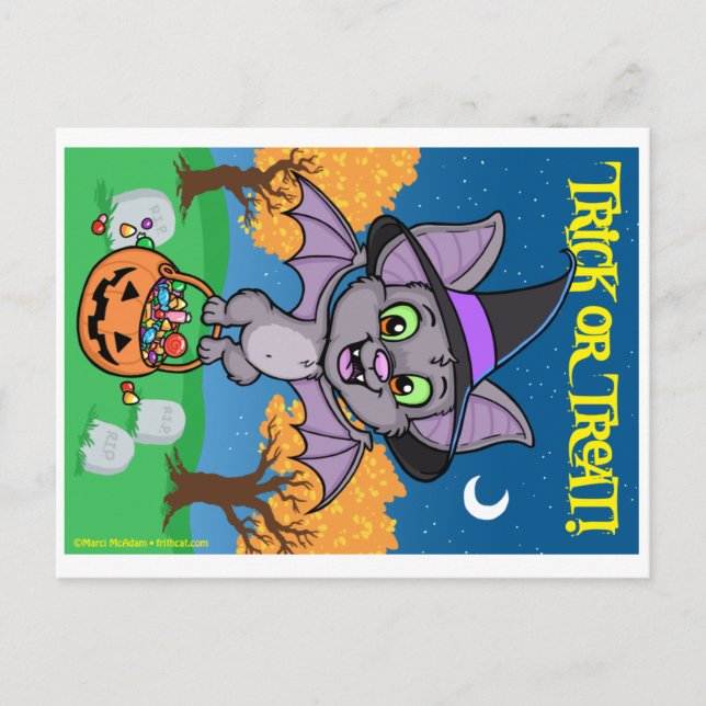 Little Trick or Treat Bat Postcard (Front)