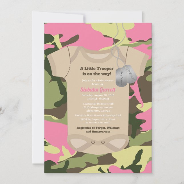Little Trooper Army Military Girl Camo Baby Shower Invitation (Front)
