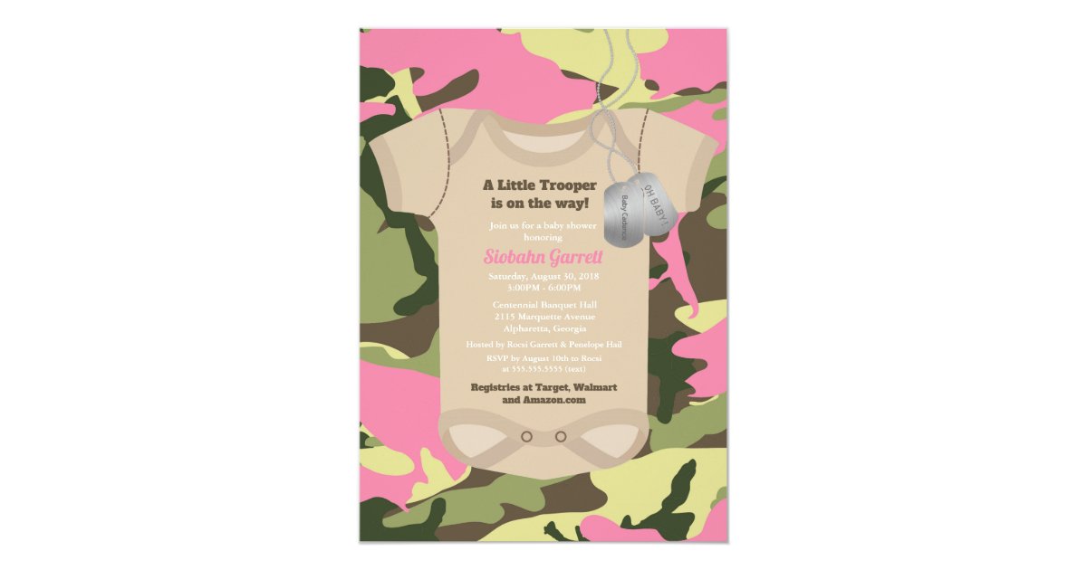 Little Trooper Army Military Girl Camo Baby Shower Invitation