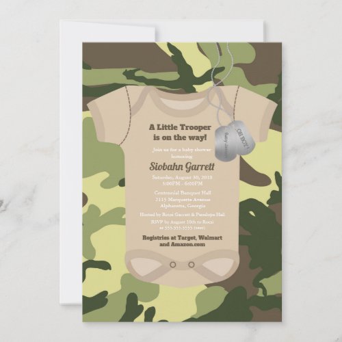 Little Trooper Army or Military Camo Baby Shower Invitation