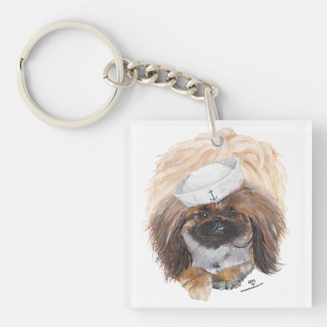 Little Tuffy Sailor Pekingese Dog Keychain (Front)