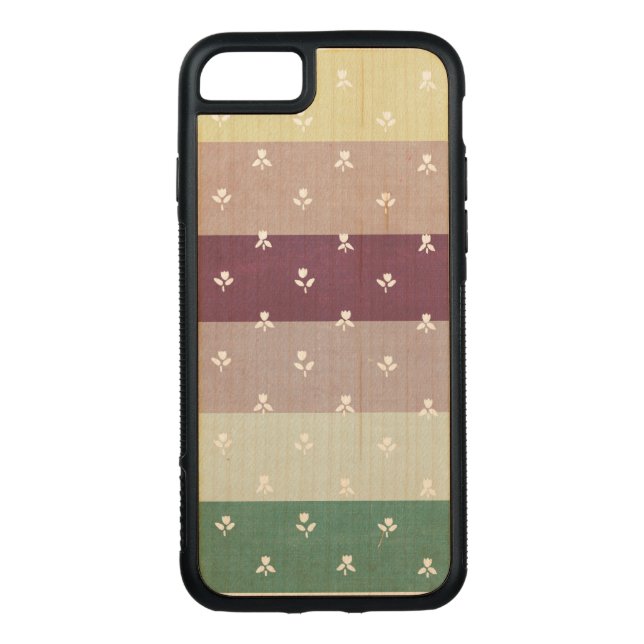 Little Tulips on Pastel Stripes (Wooden Case) Carved Wood iPhone Case (Back)