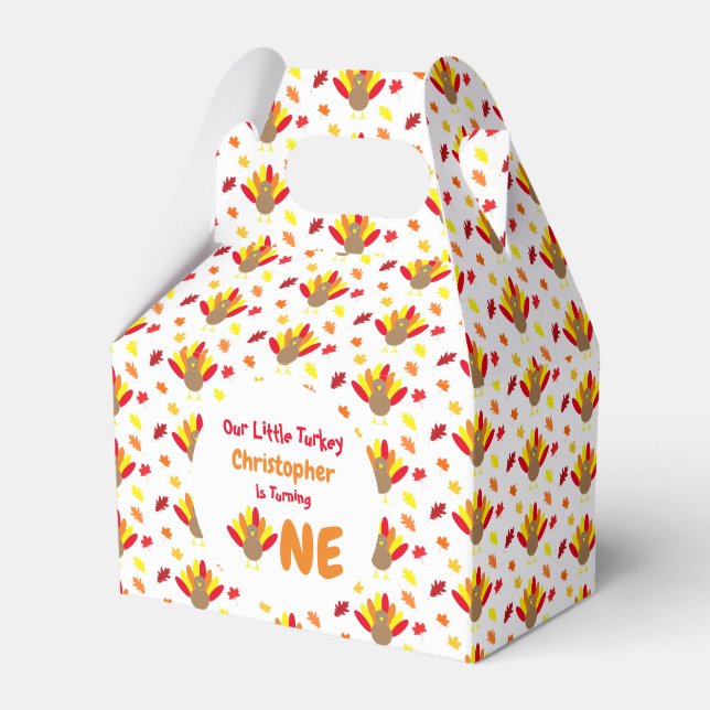 Little Turkey 1st Birthday Favor Boxes (Front Side)