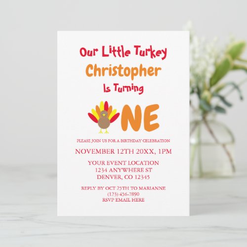 Little Turkey 1st Birthday Invitation