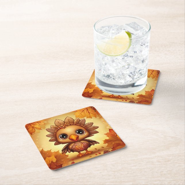 Little Turkey 5 Square Paper Coaster (Insitu)