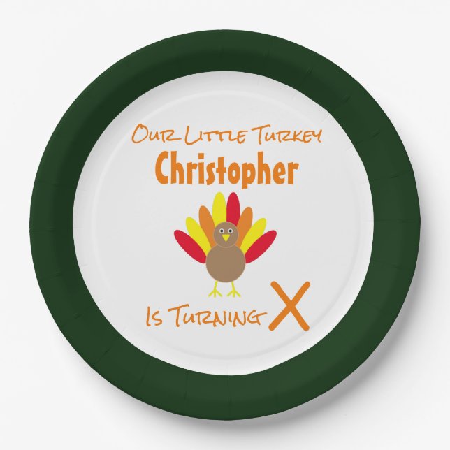 Little Turkey Birthday Paper Plates (Front)