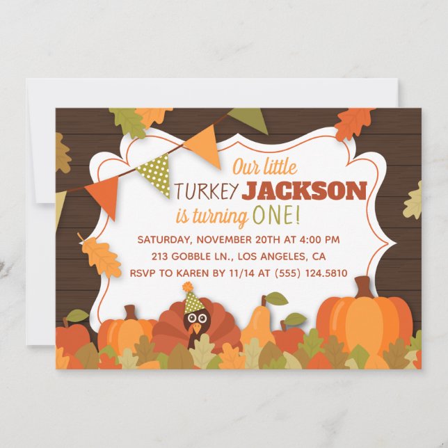 Little Turkey Birthday Party Invitation (Front)