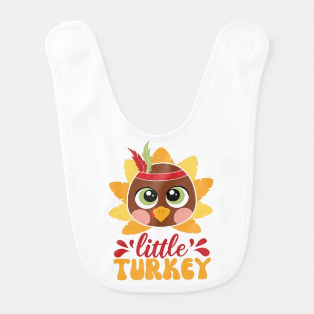 Little Turkey Boy Kids Thanksgiving Baby Bib (Front)