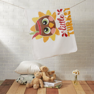 Little Turkey Boy Kids Thanksgiving Baby Blanket