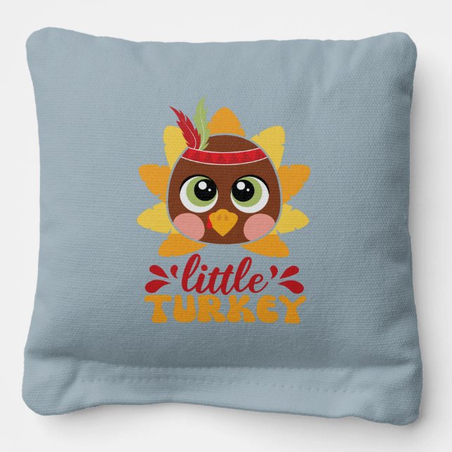 Little Turkey Boy Kids Thanksgiving Cornhole Bags (Front)