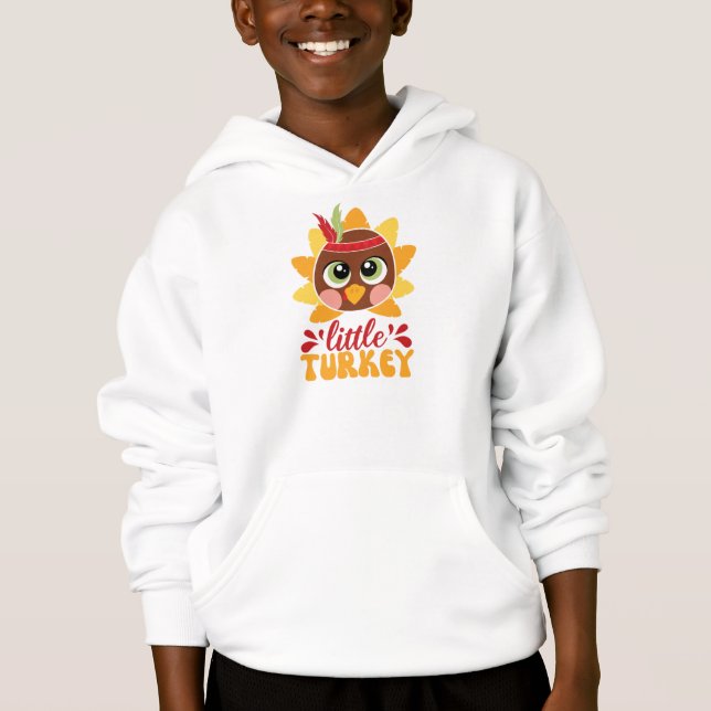 Little Turkey Boy Kids Thanksgiving Hoodie (Front)