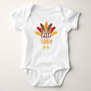 Little Turkey, Cute Thanksgiving Feathers Baby Bodysuit