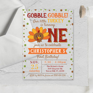 Little Turkey Fall Thanksgiving 1st Birthday Acrylic Invitations