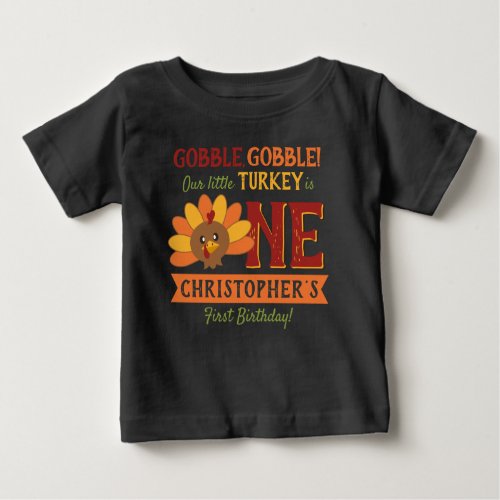 Little Turkey Fall Thanksgiving 1st Birthday Baby T_Shirt