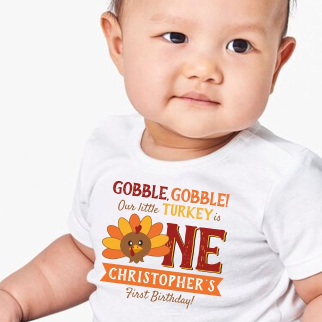 Little Turkey Fall Thanksgiving 1st Birthday Baby T-Shirt (Creator Uploaded)