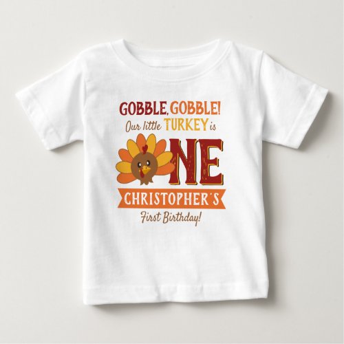 Little Turkey Fall Thanksgiving 1st Birthday Baby T_Shirt