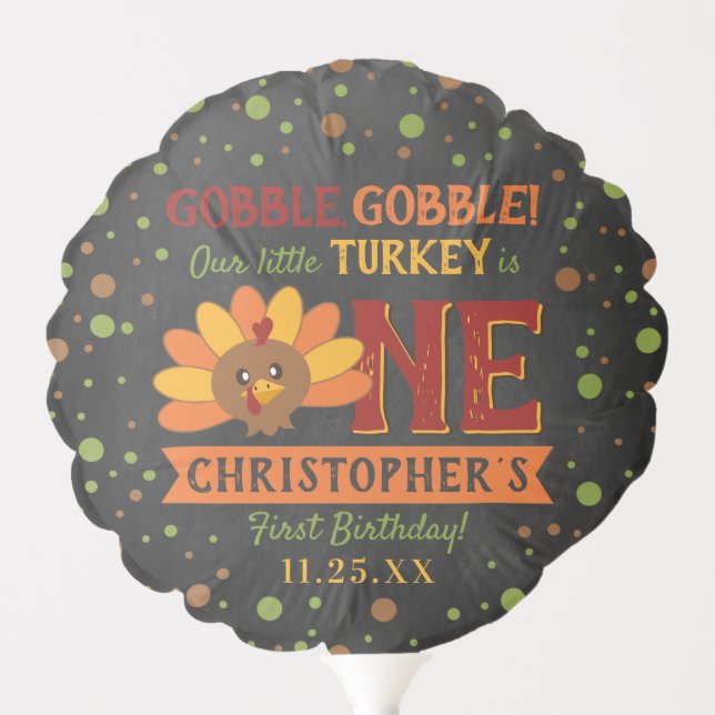 Little Turkey Fall Thanksgiving 1st Birthday Balloon (Front)