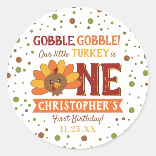 Little Turkey Fall Thanksgiving 1st Birthday Classic Round Sticker