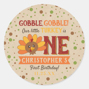 Little Turkey Fall Thanksgiving 1st Birthday Classic Round Sticker