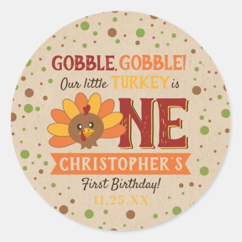 Little Turkey Fall Thanksgiving 1st Birthday Classic Round Sticker