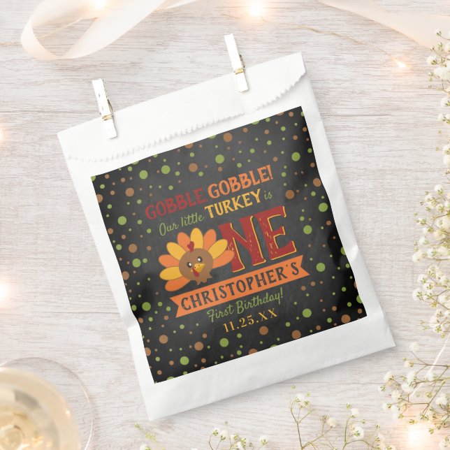 Little Turkey Fall Thanksgiving 1st Birthday Favor Bag (Clipped)