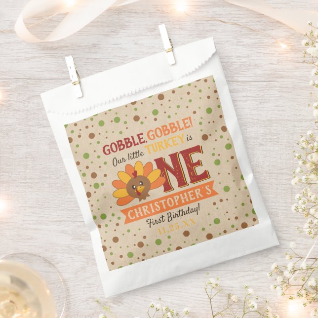 Little Turkey Fall Thanksgiving 1st Birthday Favor Bag (Clipped)