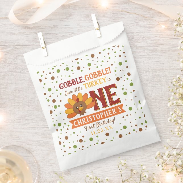 Little Turkey Fall Thanksgiving 1st Birthday Favor Bag (Clipped)