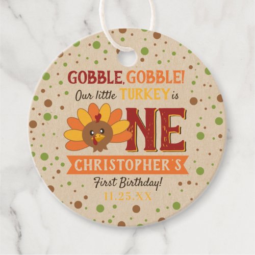 Little Turkey Fall Thanksgiving 1st Birthday Favor Tags